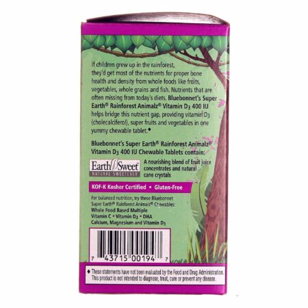 Bluebonnet Nutrition, Rainforest Animalz® Vitamina D3 400 UI, Frutas Silvestres - 90 Pastilhas Mastigáveis - Image 4