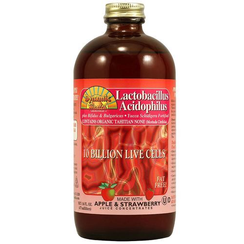Dynamic Health Laboratories Lactobacillus Acidophilus Líquido Sabor Morango e Maçã - 473ml (16 fl oz) - Probióticos Essenciais