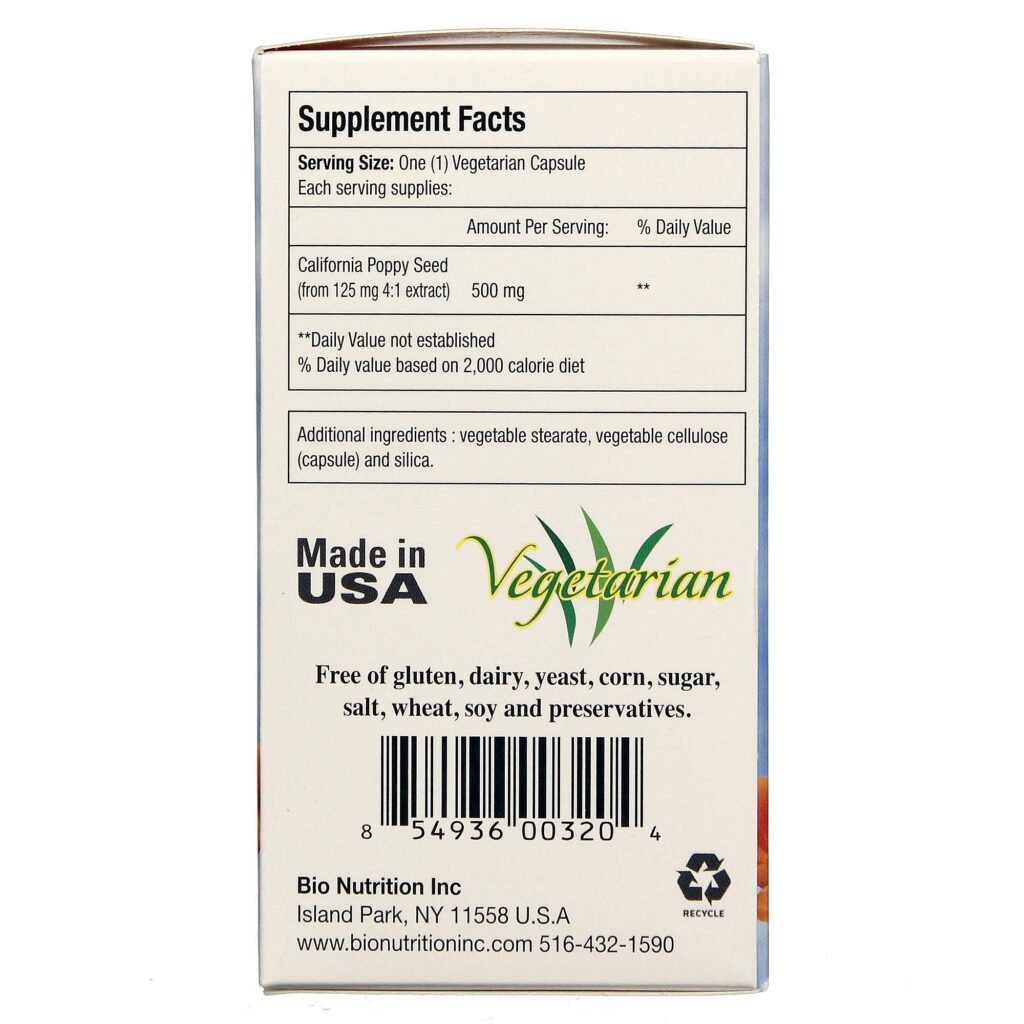 Bio Nutrition Semente de Papoula da Califórnia 60 Cápsulas Vegetarianas - Imagem 2