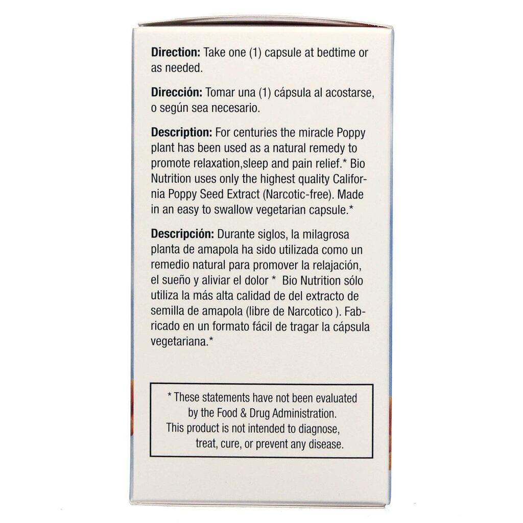 Bio Nutrition Semente de Papoula da Califórnia 60 Cápsulas Vegetarianas - Imagem 3