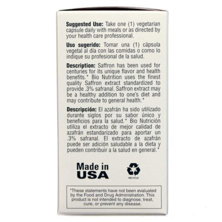 Bio Nutrition Extrato de Açafrão 50 Cápsulas Vegetarianas - Bem-Estar e Saúde no Brasil - Imagem 3