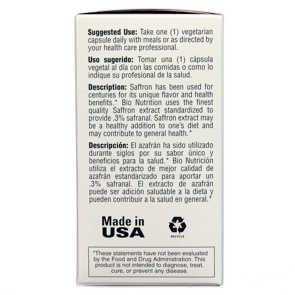 Bio Nutrition Extrato de Açafrão 50 Cápsulas Vegetarianas - Bem-Estar e Saúde no Brasil - Imagem 3