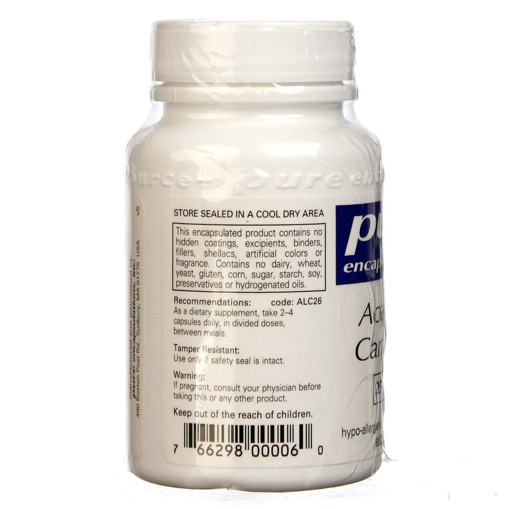 Pure EnCápsulasulations Acetil-L-Carnitina 250 mg 60 Cápsulas: Energia e Foco para Sua Rotina - Imagem 3