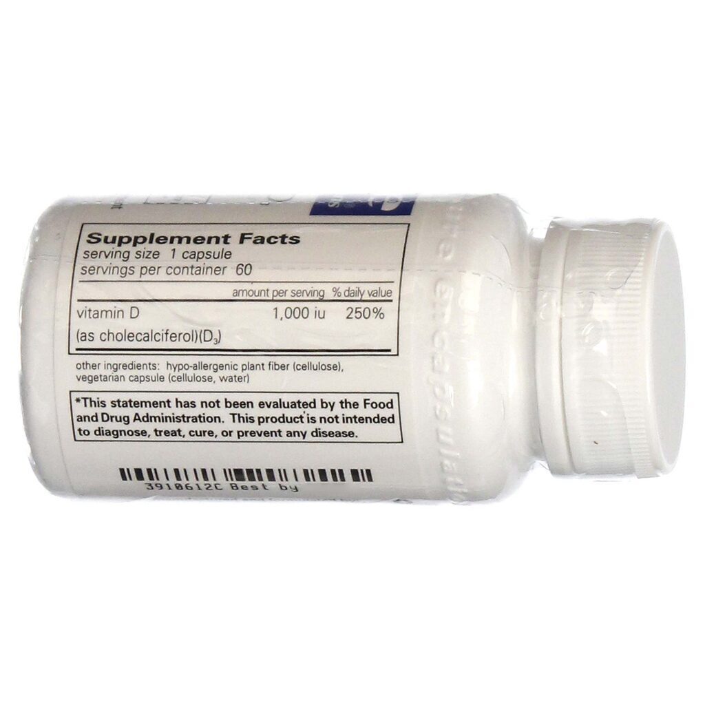 Vitamina D3 1.000 UI Pure EnCápsulations: 60 Cápsulas Vegetarianas para Sua Saúde - Imagem 2