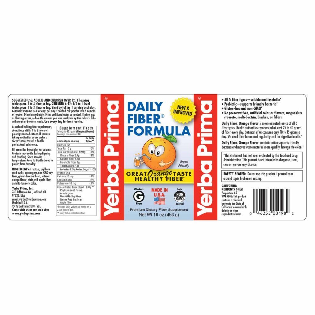 Yerba Prima Fibra Fórmula Diária Laranja 453g - Regularidade Intestinal - Imagem 2