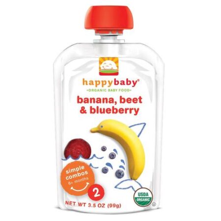 Happy Bebê Orgânico Bebê Food Stage 2 Simples Combos Banana, beterraba e Blueberry 16-3,5 Bolsas oz