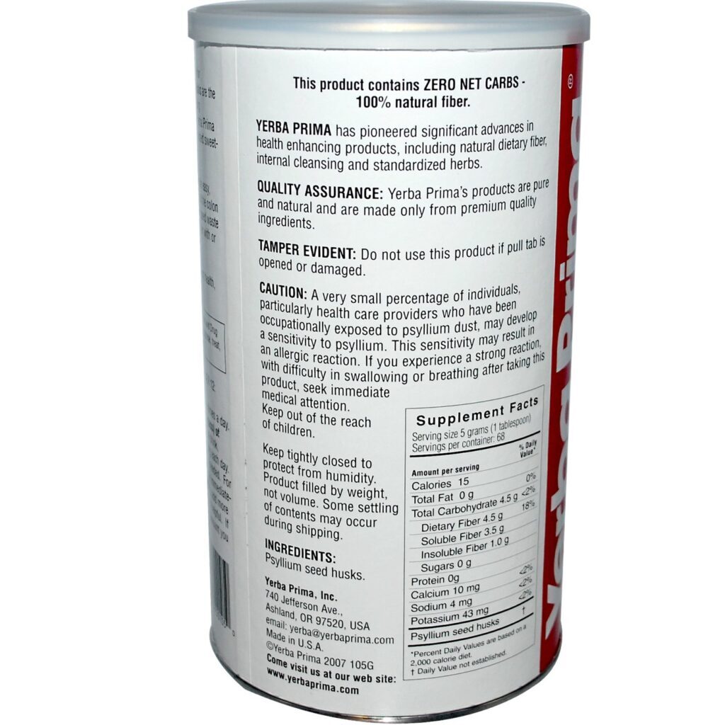 Yerba Prima Cascas Integrais de Psyllium 340g - Fibra Solúvel para Saúde Digestiva - Imagem 2
