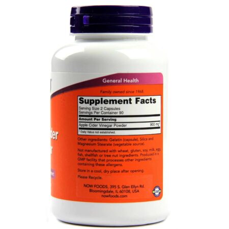 Now Foods, Vinagre de Maçã 450 mg - 180 Cápsulas - Image 2