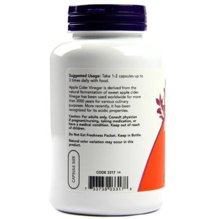 Now Foods, Vinagre de Maçã 450 mg - 180 Cápsulas - Image 3