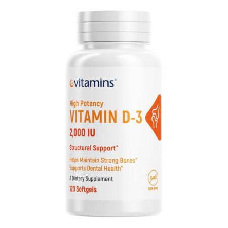 Vitamina D3 2000 IU eVitamins 120 Cápsulas em Gel