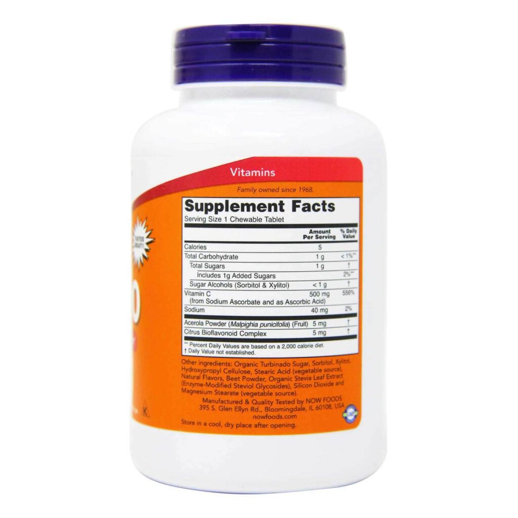 C-500 Mastigável Now Foods Sabor Cereja 100 Gomas - Vitamina C para Imunidade e Saúde - Imagem 3