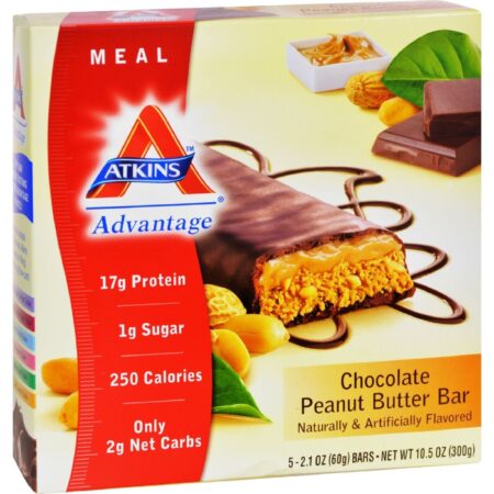 Atkins, Barras Nutricionais Advantage, Manteiga de Amendoim e Chocolate - 5 Barras