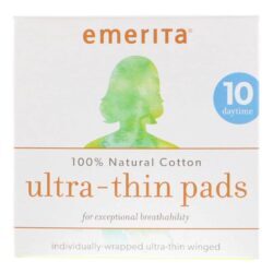 Emerita Almofadas Diurnas Ultrafinas Algodão Natural - Absorventes Higiênicos Femininos - 10 unidades