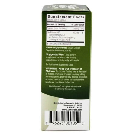 Genceutic Naturals, Ácido R-Lipóico Natural 300 mg - 60 Cápsulas - Image 2