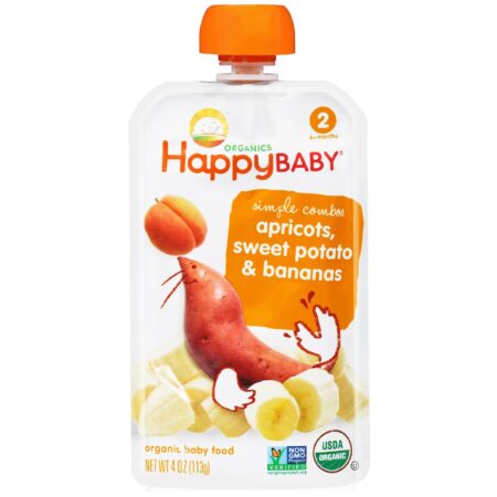 Happy Bebê Orgânico Bebê Food Fase 2 Simples Combos Apricot e batata doce 16-3,5 Bolsas oz