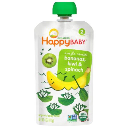 Happy Bebê Orgânico Bebê Food Stage 2 Combos simples banana e kiwi 16-3,5 Bolsas oz