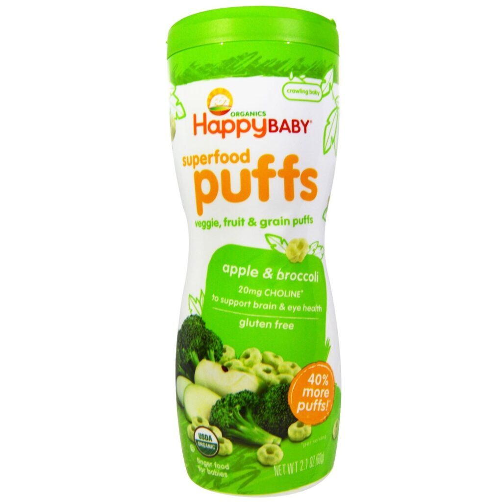 Happy Baby Super Alimentos Puffs Sabor Maçã - 6 Garrafas com 60g cada
