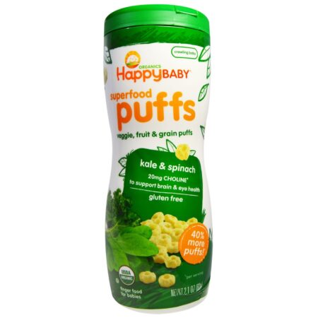 Happy Baby, Super Alimentos Puffs, Verdes - 6- Garrafas Com 60 g (Cada)