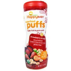 Happy Baby Super Alimentos Puffs Morango 6 Garrafas 60g - Lanche Saudável para Bebês