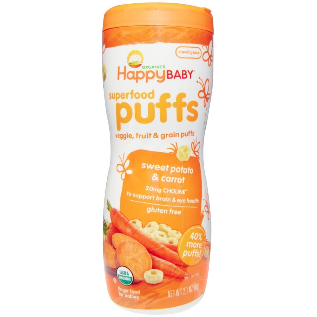 Happy Baby Super Alimentos Puffs Batata Doce - 6 Garrafas X 60g Cada - Delícia Nutritiva para Bebês