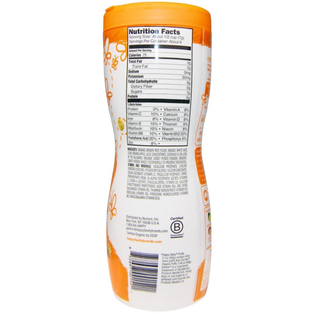 Happy Baby Super Alimentos Puffs Batata Doce - 6 Garrafas X 60g Cada - Delícia Nutritiva para Bebês - Imagem 2