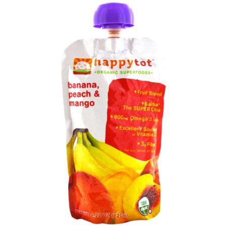 Happy Tot Orgânico superaLimantos Frutas e Vegetais Mistura Banana, Pêssego e Manga 16-4,22 Bolsas oz