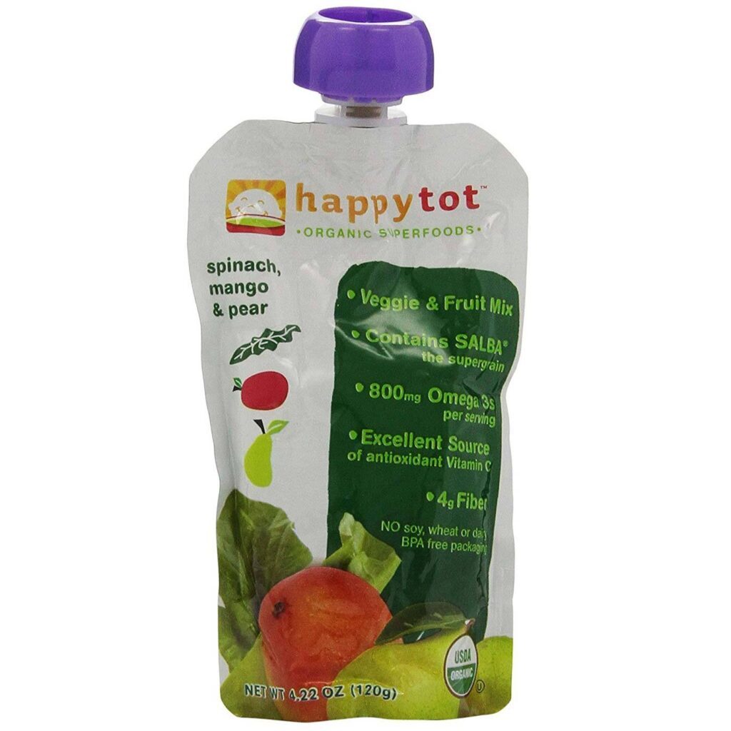 Happy Tot Orgânico Superalimentos: Espinafre, Manga e Pêra - 16 Bolsas de 120g