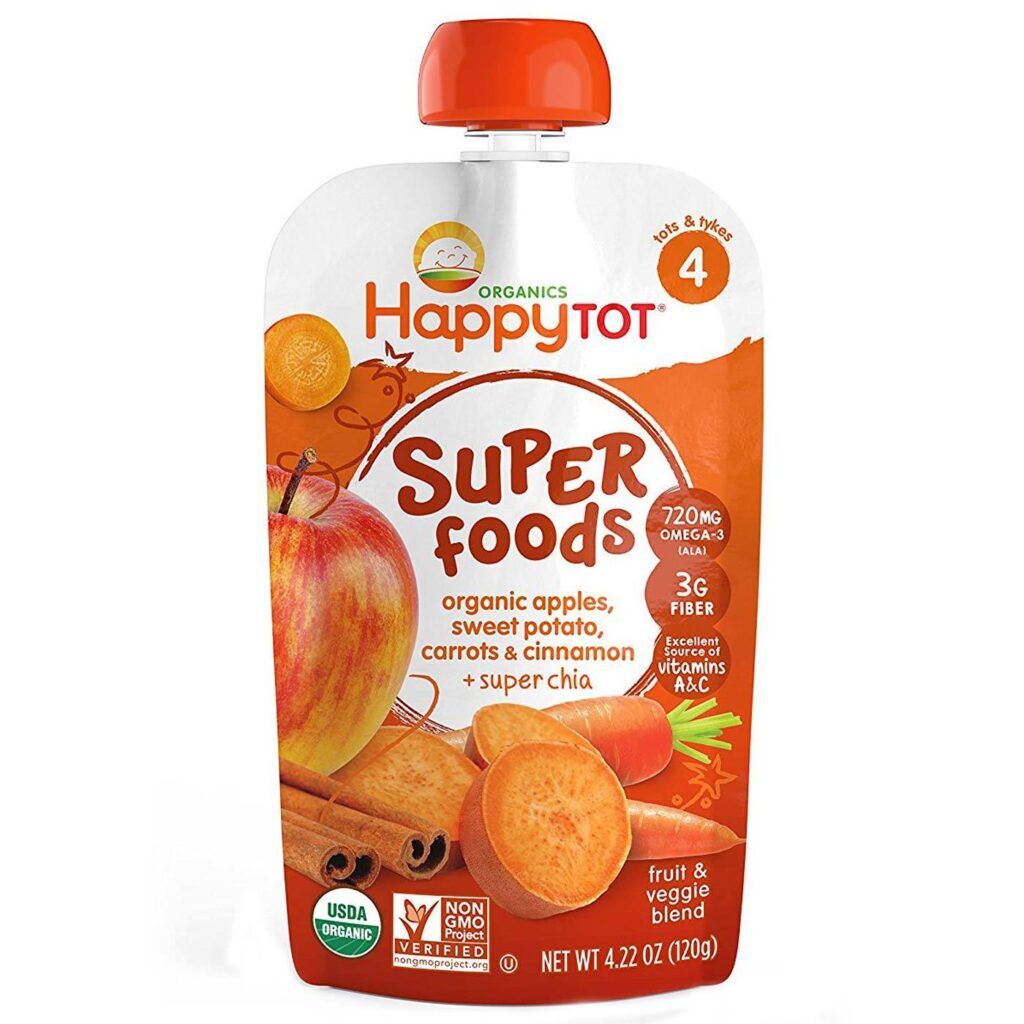 Happy Tot Orgânico SuperAlimentos Frutas e Vegetais - Batata Doce, Maçã, Cenoura e Canela (4,22 oz / 120g) - 16 Bolsas - Imagem 2