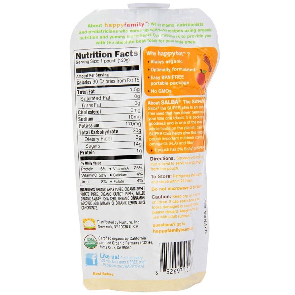 Happy Tot Orgânico SuperAlimentos Frutas e Vegetais - Batata Doce, Maçã, Cenoura e Canela (4,22 oz / 120g) - 16 Bolsas - Imagem 3