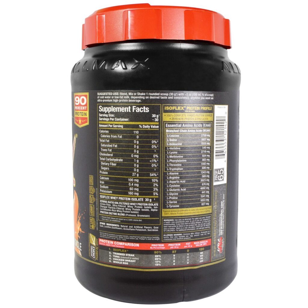 AllMax Nutrition Isoflex Laranja - Whey Protein Isolado Puro 907g - Imagem 2