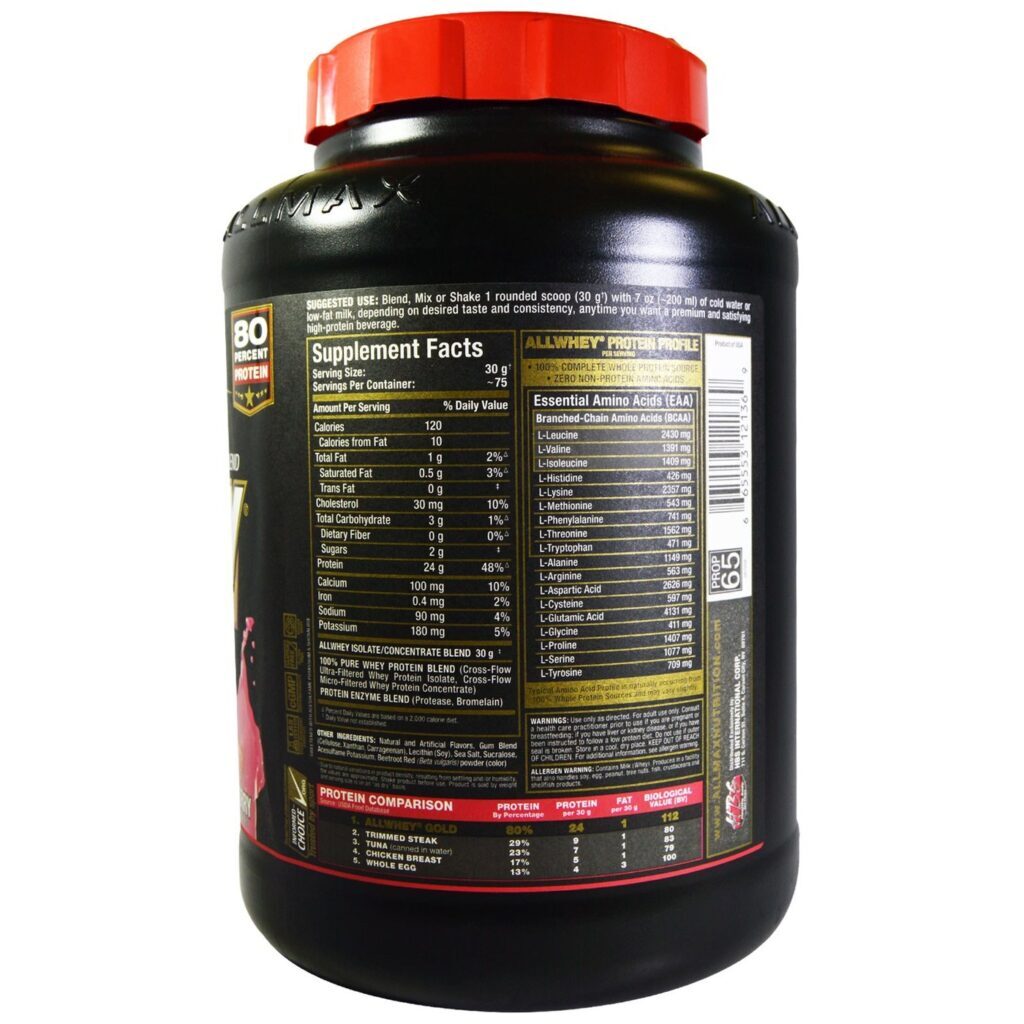 AllMax Nutrition Allwhey Gold Morango - 2270g: Whey Protein Isolado e Concentrado de Alta Pureza - Imagem 2