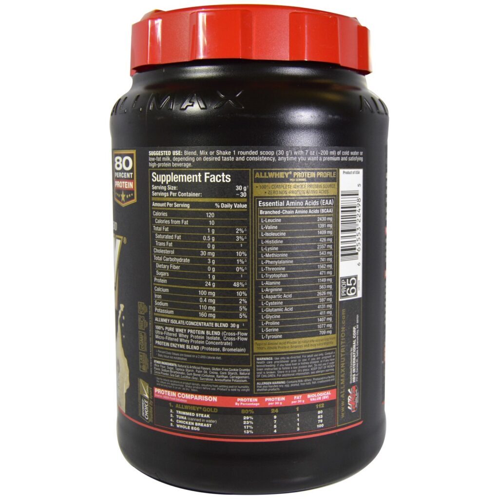 AllMax Nutrition Allwhey Gold Cookies & Cream 907g - Whey Protein Isolado e Concentrado - Imagem 2
