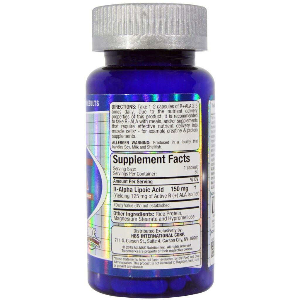 AllMax Nutrition R+ALA 60 Cápsulas: Antioxidante Potente e Suporte Metabólico no Brasil - Imagem 2
