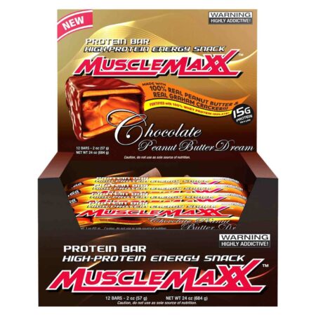 MuscleMaxx, Barra de Proteína, Sonho de Manteiga de Amendoim e Chocolate - 12 Barras - 57 g (Cada)