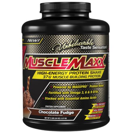 MuscleMaxx High Energia + Muscle Building Proteína, Doce de chocolate - 80 oz