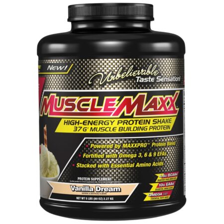 MuscleMaxx High Energia + Muscle Building Proteína, Sonho de baunilha - 80 oz