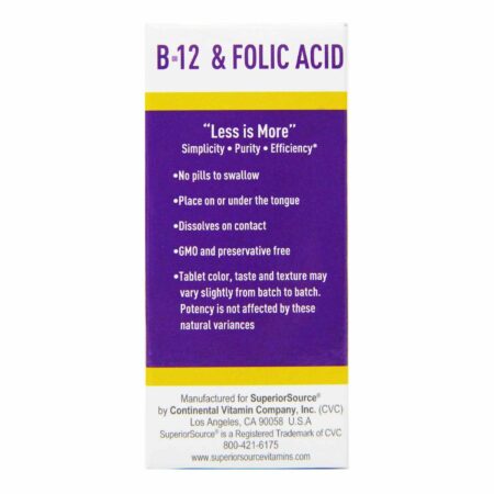 Superior Source, No Shot - B12 Cianocobalamina 1,000 mcg com Ácido fólico 400 mcg - 60 Comprimidos - Image 2