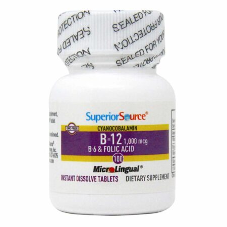 Superior Source, No Shot B12 Cianocobalamina 1,000 mcg com B6 e Ácido Fólico - 100 Tabletes - Image 5