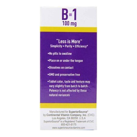Superior Source No Shot B-1 100 mg - 100 Comprimidos: Vitamina B1 Essencial para o Metabolismo Brasileiro - Imagem 2