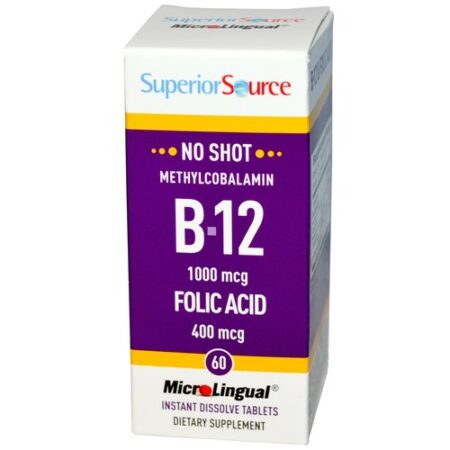 Superior Source, No Shot B12 - 1,000 mcg com Ácido Fólico - 60 Comprimidos