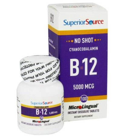 Superior Source, No Shot B12 Cyanocobalamin - 5,000 mcg - 100 Comprimidos