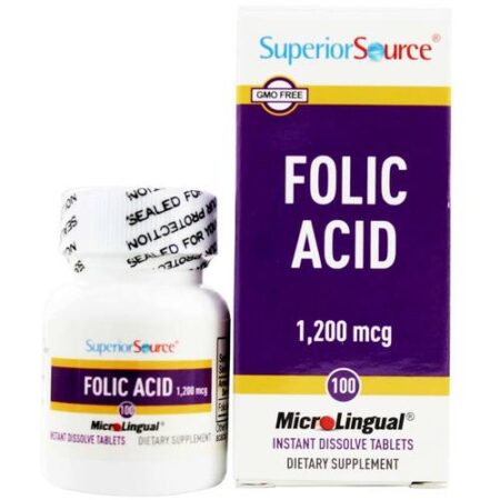 Superior Source, Ácido fólico - 1,200 mcg - 100 Tabletes