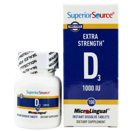 Superior Source Vitamina D3, Força extra - 1,000 IU - 100 Tabletes Microlingual