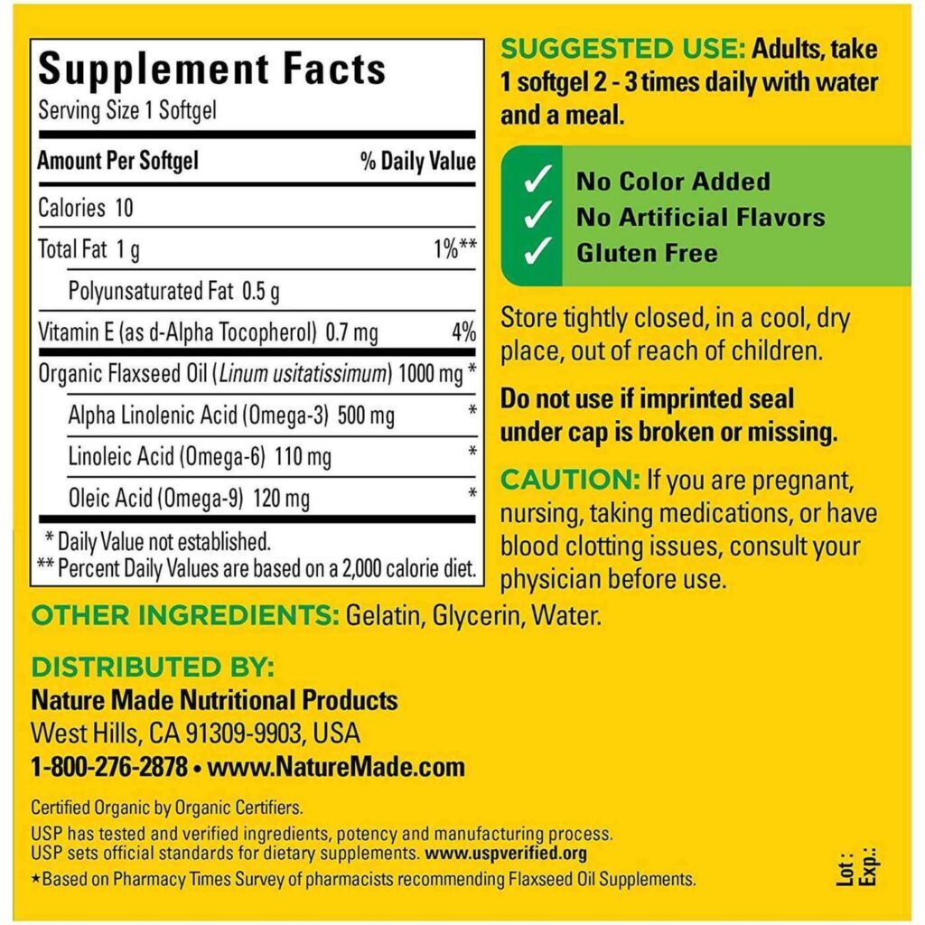 Nature Made Óleo de Linhaça 1000mg - 180 Cápsulas em Gel para Saúde Cardiovascular e Bem-Estar - Imagem 2