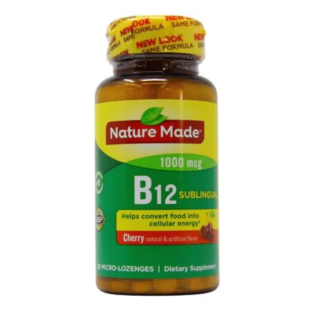 Nature Made, Vitamina B-12 1,000 mcg, Cereja - 50 Pastilhas Sublinguais