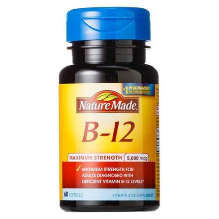 Nature Made, Vitamina B-12 Máxima Força 5000 mg - 60 Cápsulas em Gel