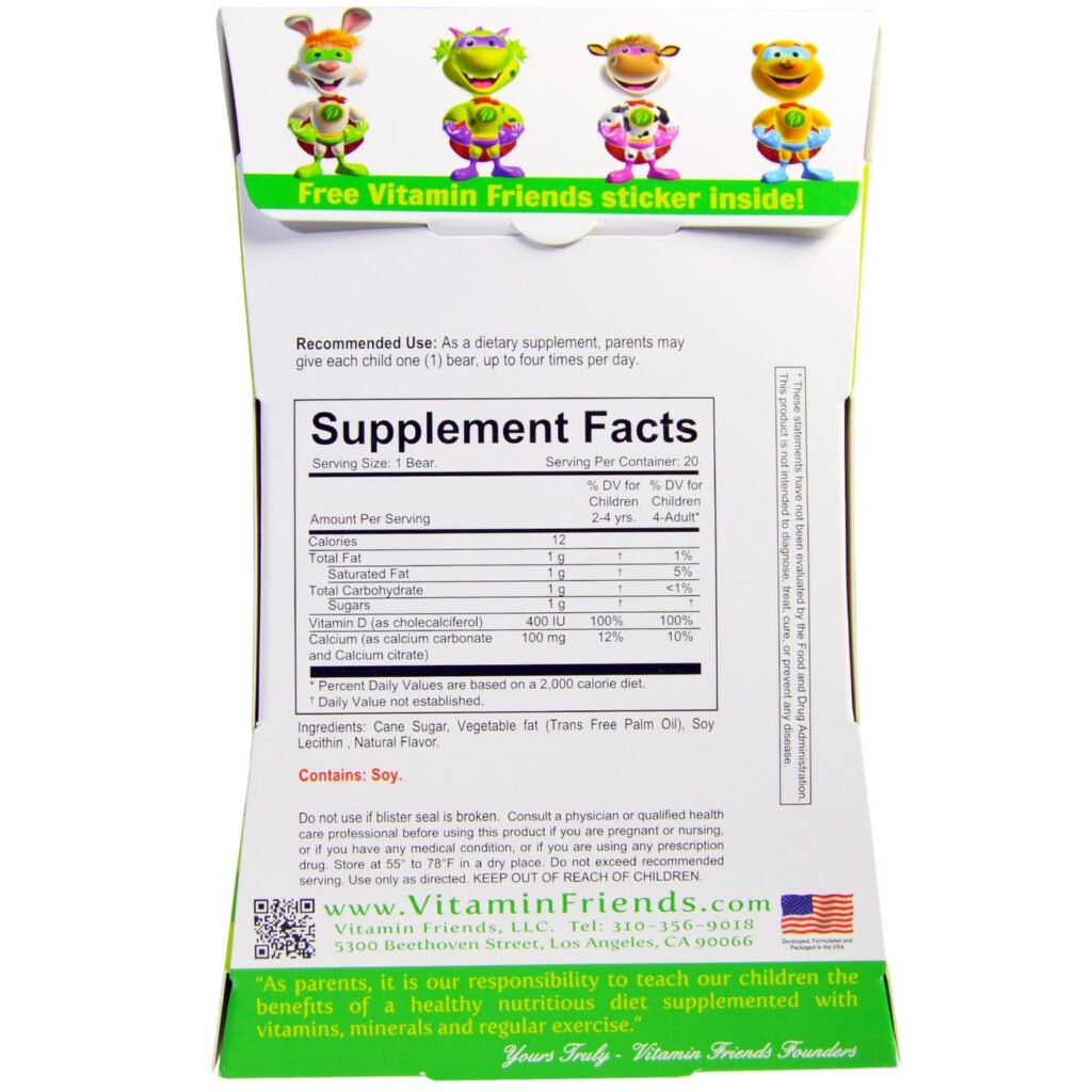 Vitamin Friends DiYo 400 UI Vitamina D + 100 mg Cálcio - 20 Ursos Mastigáveis - Imagem 2