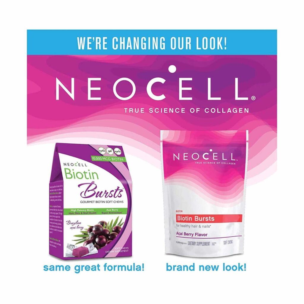 Neocell Biotin Bursts: Biotina Mastigável para Cabelos, Pele e Unhas Fortes com 30 Pastilhas - Imagem 2