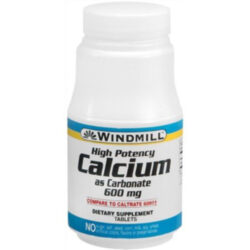 Windmill Health Products: Cálcio Carbonato Alta Potência 600mg - 60 Comprimidos para Ossos Fortes