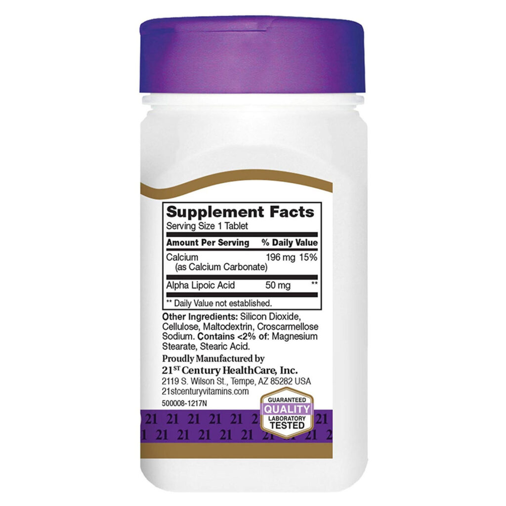 Ácido Alfa-Lipoico 50mg 90 Tabletes 21st Century: Poderoso Antioxidante para Saúde e Vitalidade - Imagem 2